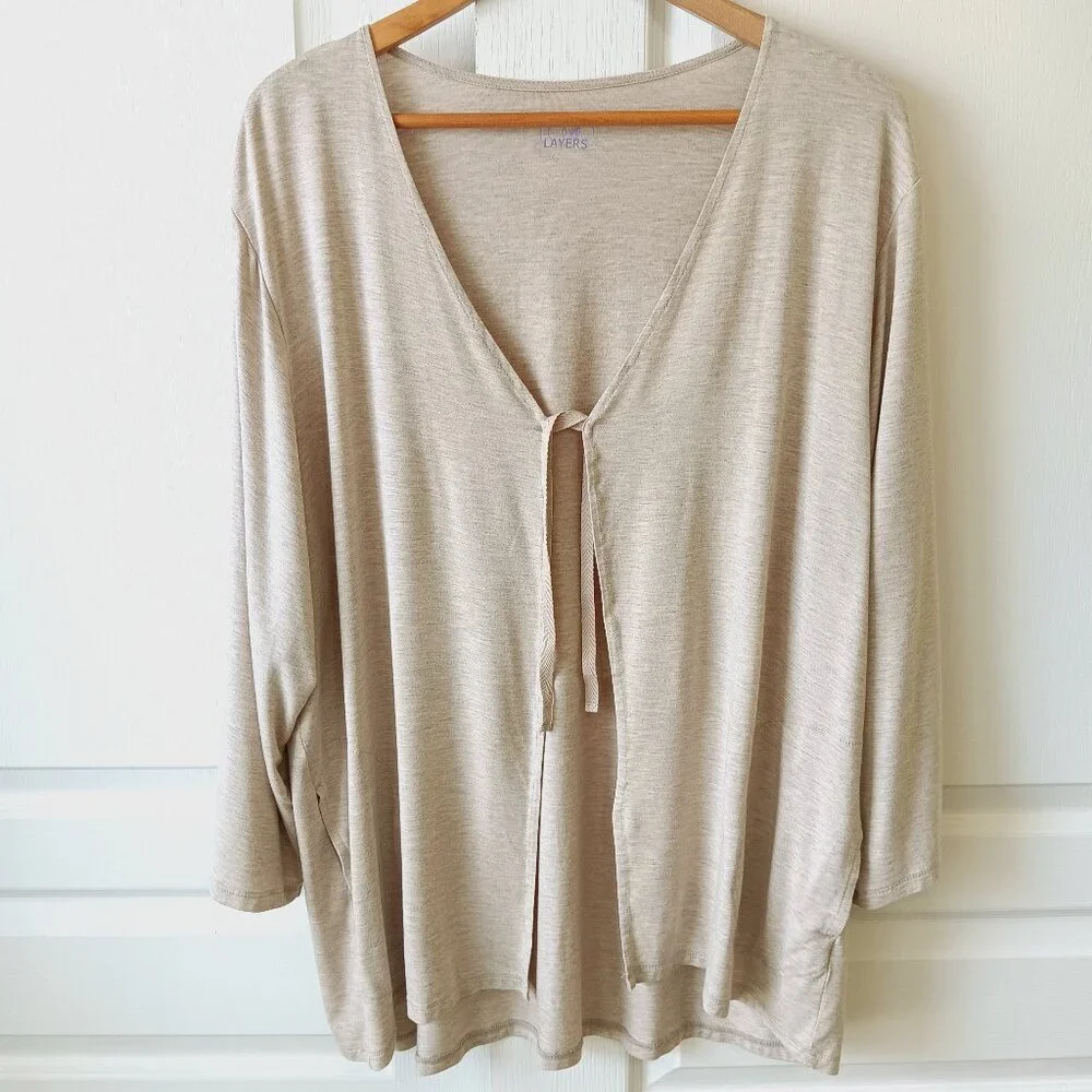 LOGO Layers by Lori Goldstein Women's Oatmeal Heathered Kimono Cardigan Size XL